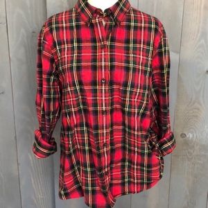 L L Bean Scotch Plaid Flannel Shirt Size Large